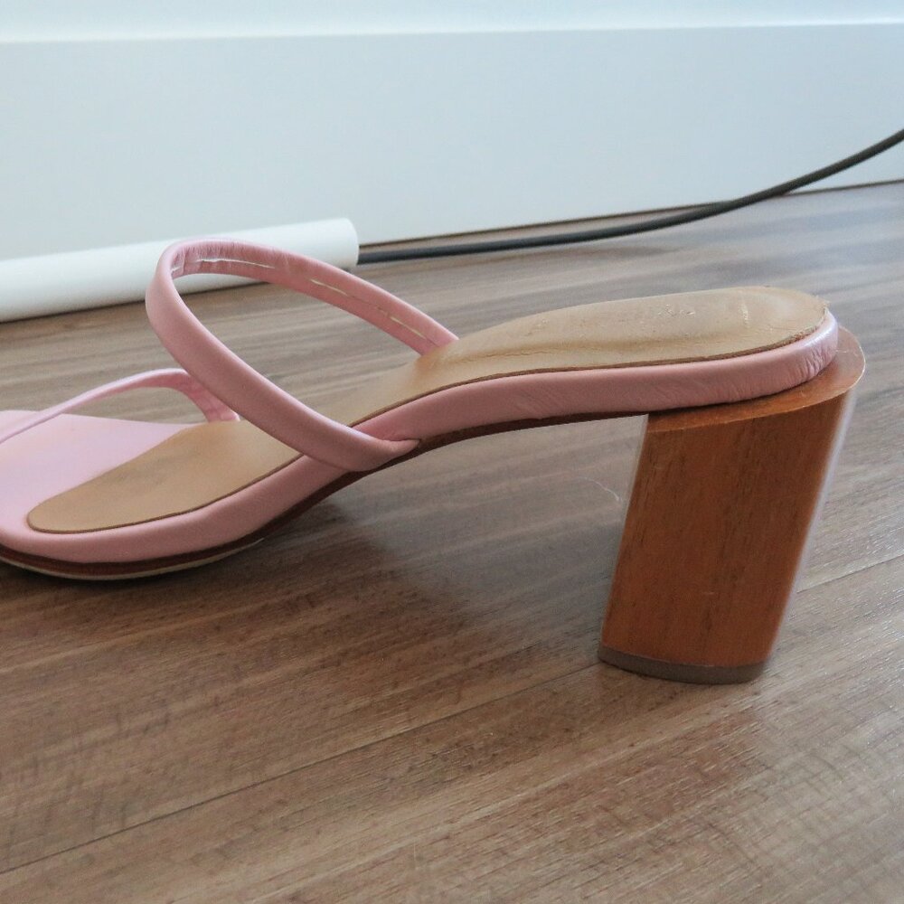 JAMES SMITH Sirenuse Strappy Leather Sandals Wood Block Heel Pastel Pink - Picture 14 of 16